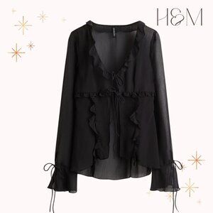 H&M Ruffle Blouse w/Flounces size M sheer black